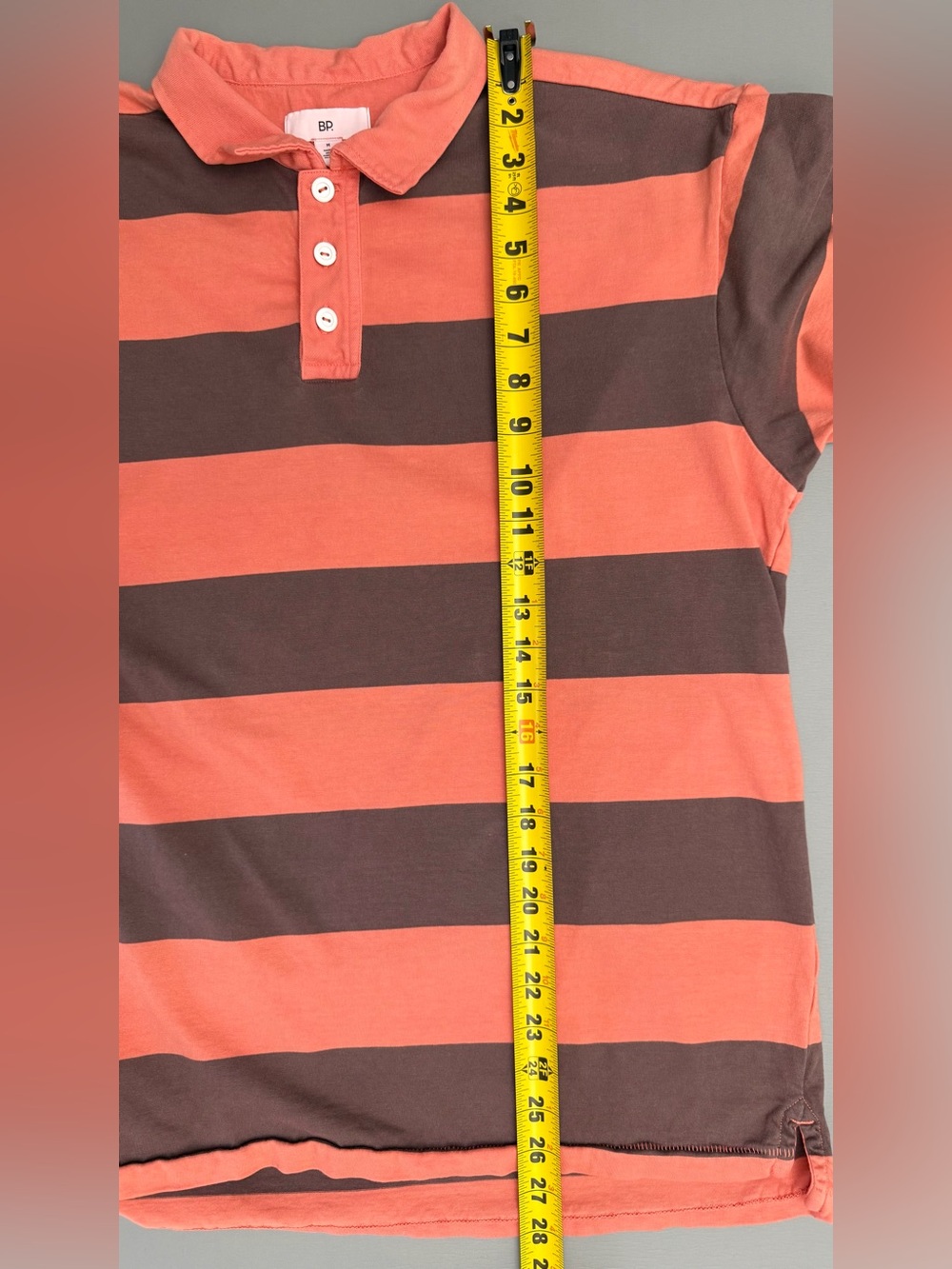 BP. Stripe Polo Shirt Men’s Medium Orange Brown 100% Cotton Short Sleeve - Picture 12 of 12